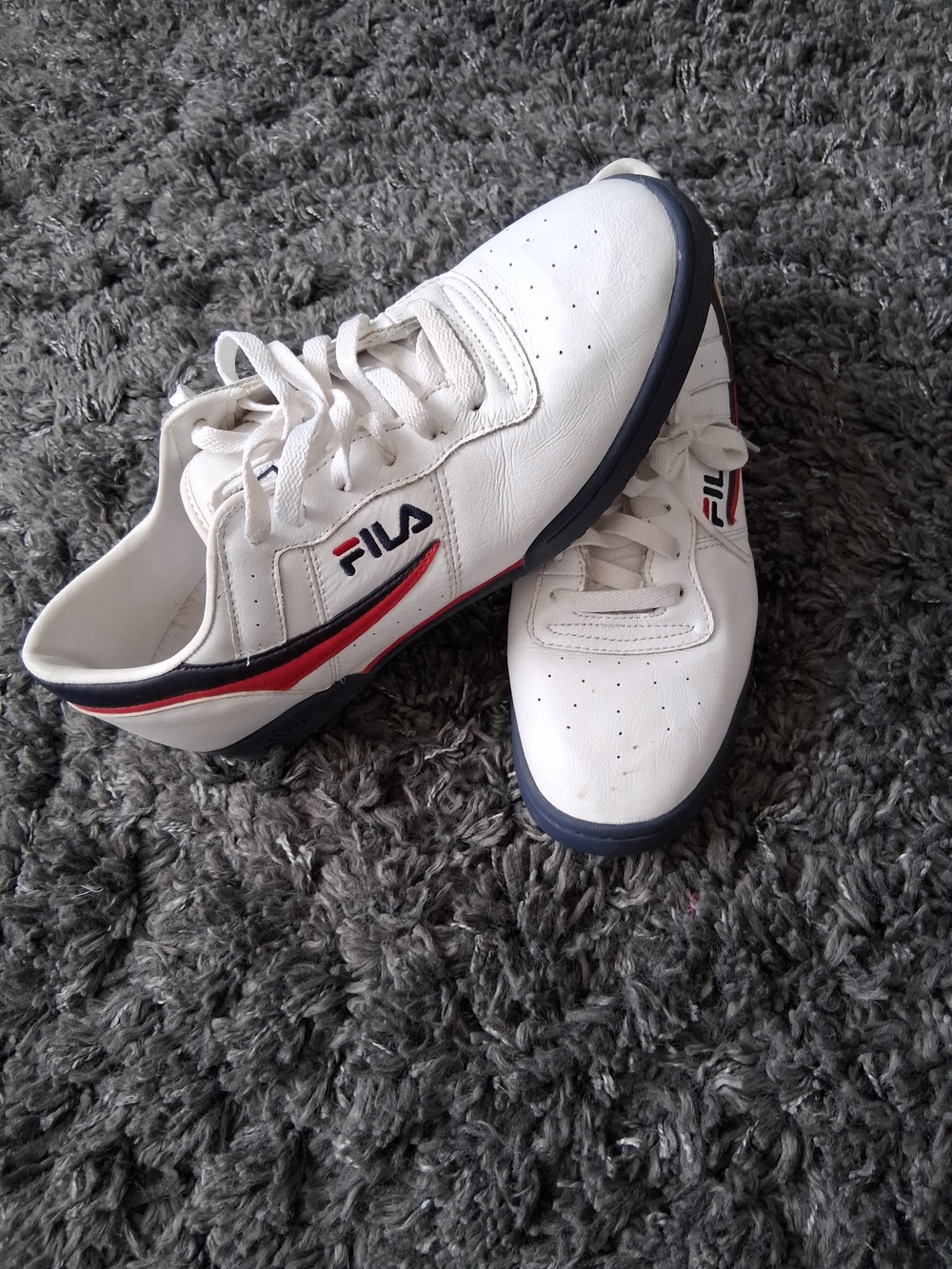 Fila White Leather Sneakers with Navy and Red Accents
